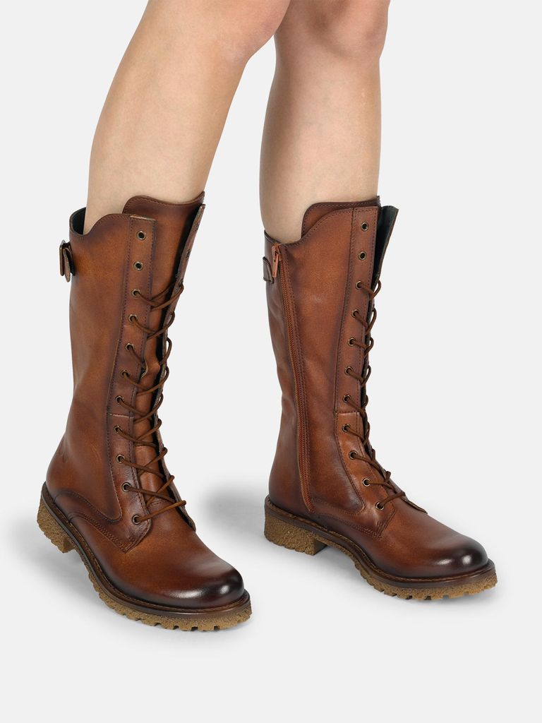 Stiefel aus Leder CASTER E331 mit Vintage-Schnürsenkeln und diskretem Reißverschluss an der Innenseite
