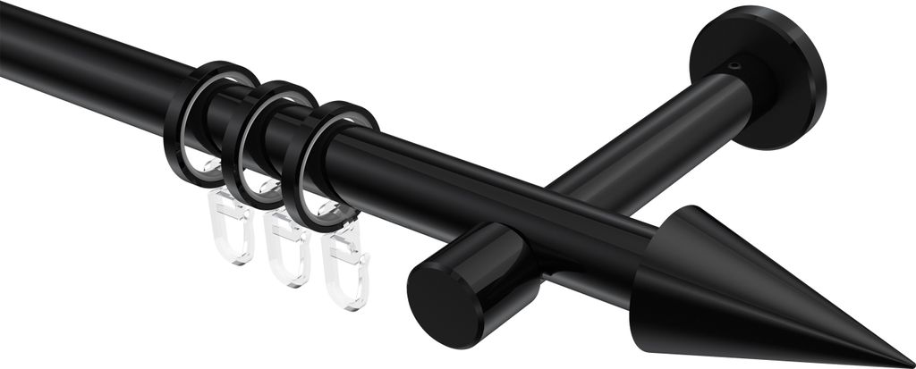 Interdeco Gardinenstange / Vorhangstange Schwarz, Typ Prestige Savio (Kegel), 20 mm Ø 1-läufig, 320 cm