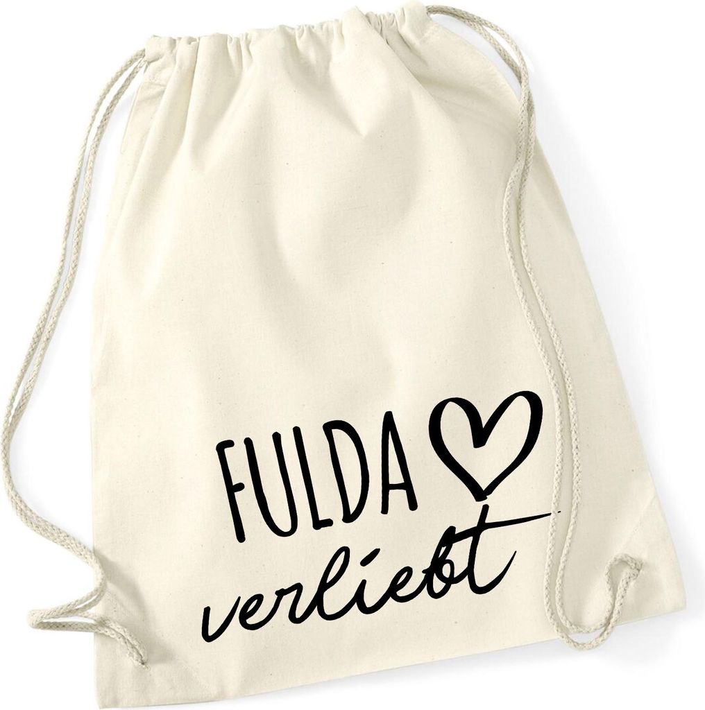 Huuraa Turnbeutel Fulda verliebt 12 Liter Natural Baumwolle Rucksack Geschenkidee