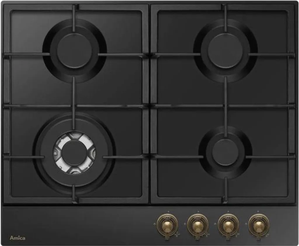 Amica DRP 6412 DB Plaque Gaz Noir avec Supports Fonte et Sécurité