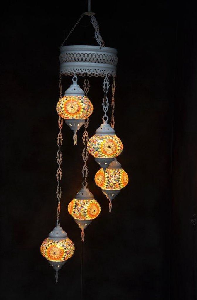 Hanglamp van kleurrijk glas met 5 mozaïekbollen in oosterse Productafbeelding 