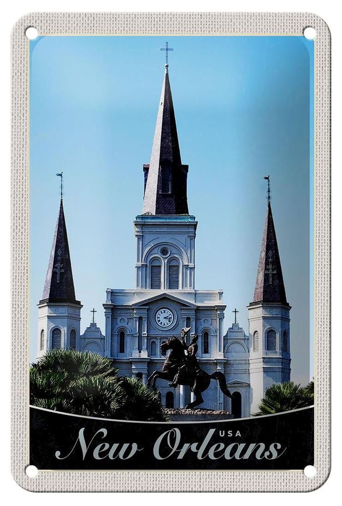 Blechschild Reise 12x18cm New Orleans USA Amerika Kirche Urlaub Schild