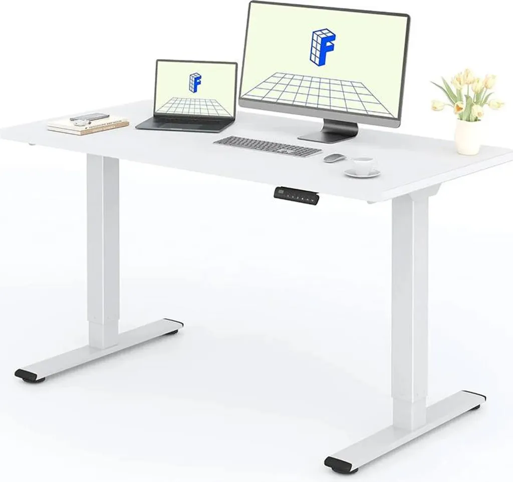Table de bureau motorisée blanche 120x60 cm pour poste ergonomique