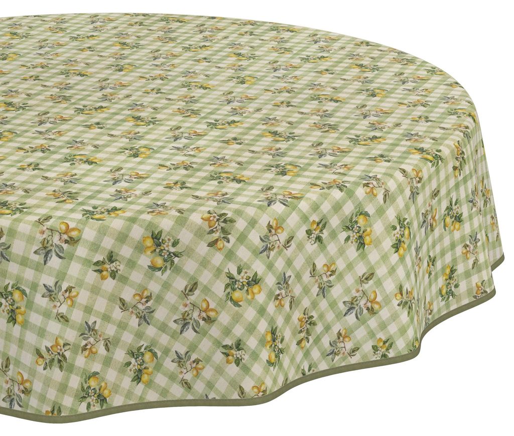 Tischdecke 120x120cm Rund Grün Barcelona Stoff Premium Karo Zitrone wasserabweisend pflegeleicht mit Saumkante
