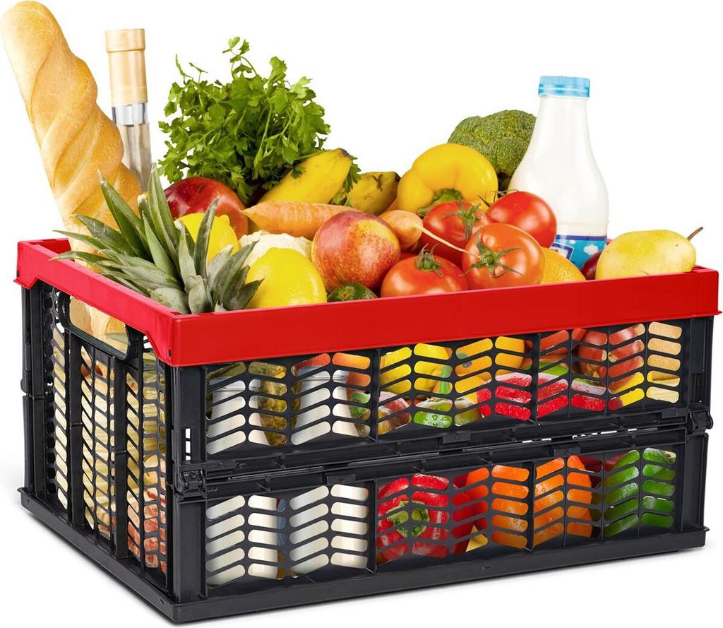 Novaliv Einkaufskorb Klappbox | 30L Rot Schwarz faltbar stabil| Klappkorb Tragebox Klappkiste Kitchen storage toy basket box Einkaufstasche Korb K...