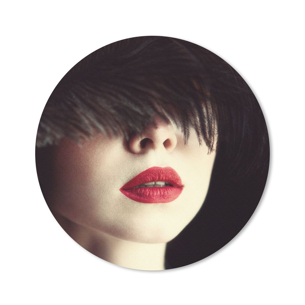 MuchoWow Mauspad Mousepad Frau - Lippen - Rot - Porträt 50x50 cm - Mousepads - Maus Mat - Pad - Mausunterlage - Vinyl