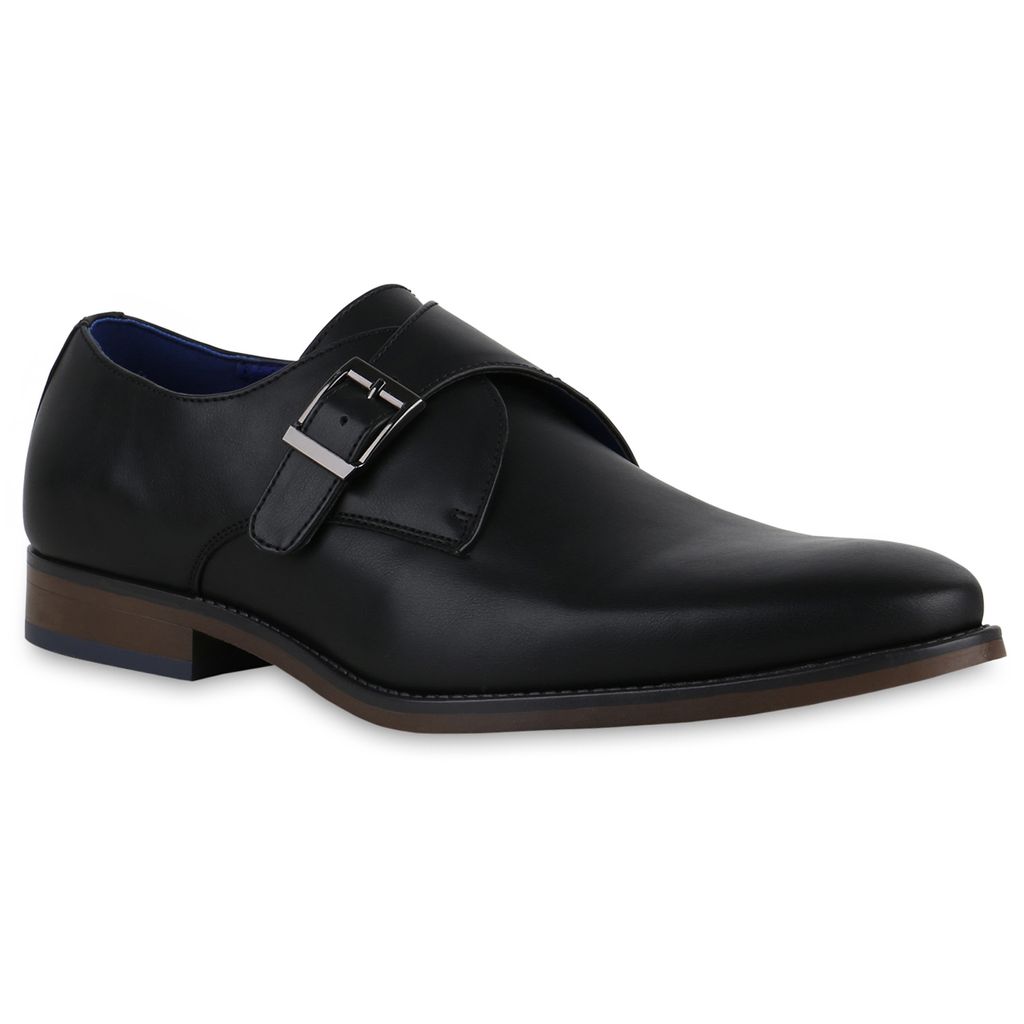 VAN HILL Herren Monks Halbschuhe Klassische Schnürer Schnallen Schuhe 840443, Farbe: Schwarz PU, Größe: 45