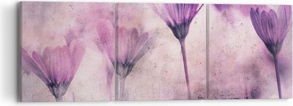 Bild auf Leinwand - Leinwandbild - 3 Teile - Blumen Rosa Vintage - 90x30cm - Wand Bild - Wanddeko - Wandbilder - Leinwanddruck - Bilder - Wanddekor...