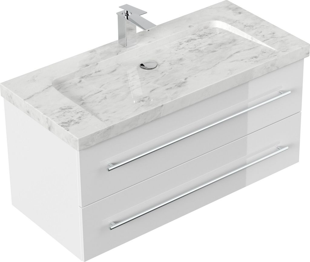 Badmöbel Waschplatz Marmor Carrara White "YAMO 100" weiß Produktbild 