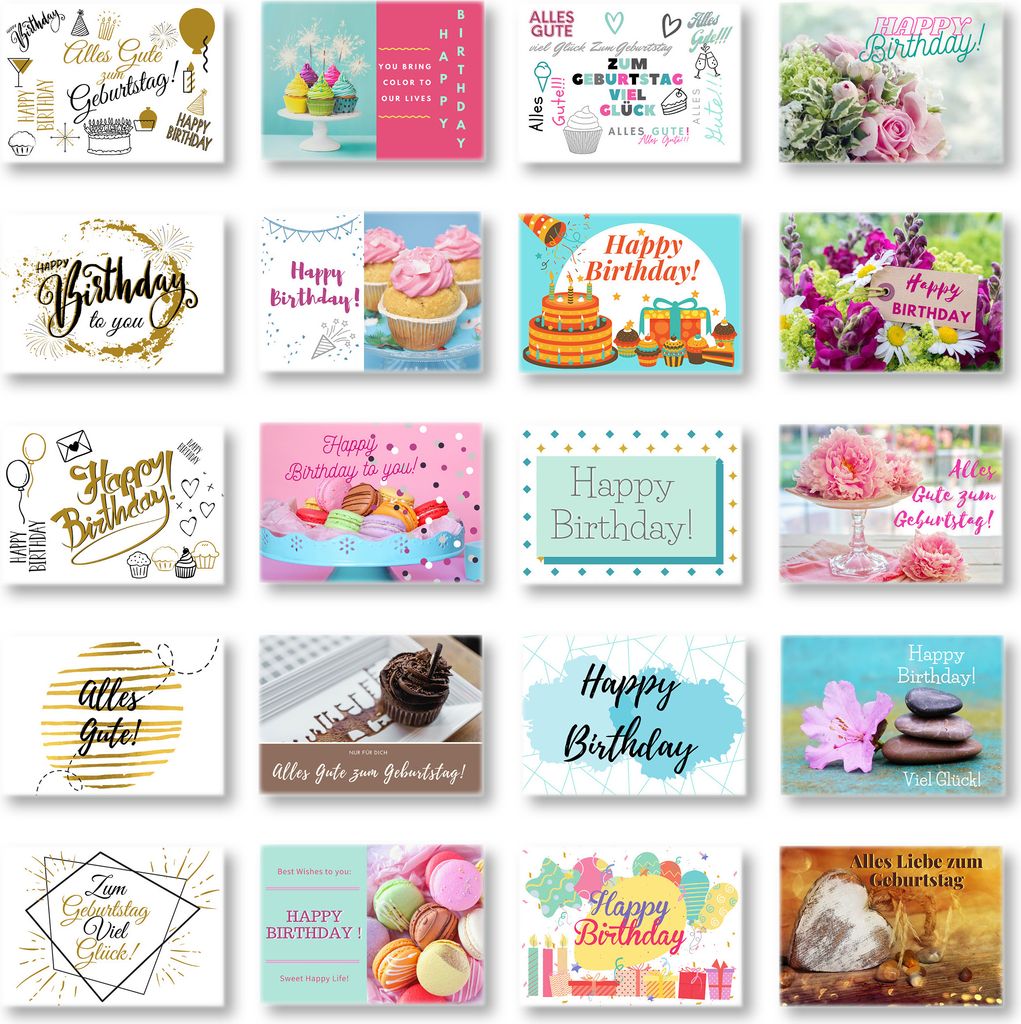 Domelo Geburtstagskarten 20er Set mit Umschlag, Happy Birthday Postkarten, Kraftpapier Karten zum Geburtstag, Geburtstagskarte für Mann/ Frau/ Kin...