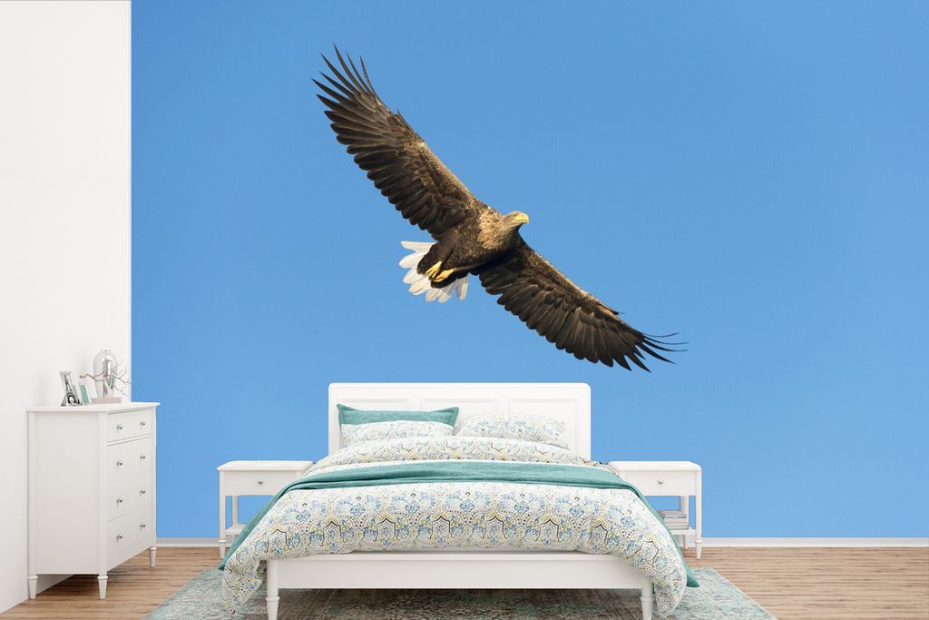MuchoWow Fototapete für Wohnzimmer oder Schlafzimmer Wandtapete Vinyl Motivtapete Europäischer Seeadler am hellblauen Himmel - 420x280 cm - Zim...
