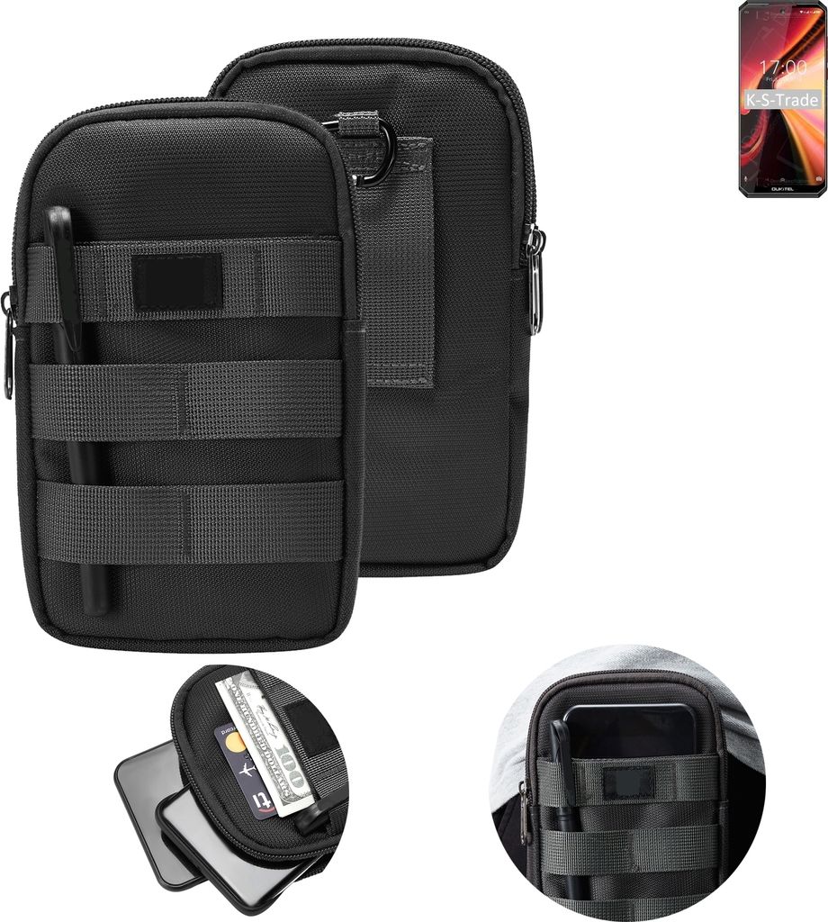 K-S-Trade Holster Gürtel Tasche kompatibel mit Oukitel K13 Pro Handy Tasche Schutz Hülle dunkel-grau viele Fächer, 1x