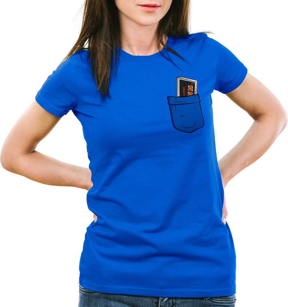 style3 NES Brusttasche Damen T-Shirt classic 8-Bit konsole, Farbe:Blau, Größe:2XL