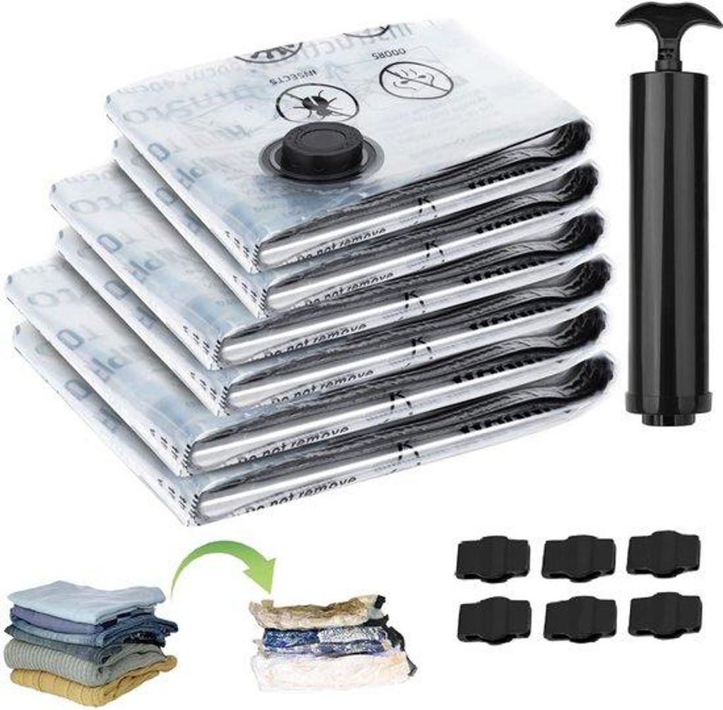 Reisevacuumbeutel 6er Pack 120x100cm für Bettwäsche und Kleidung