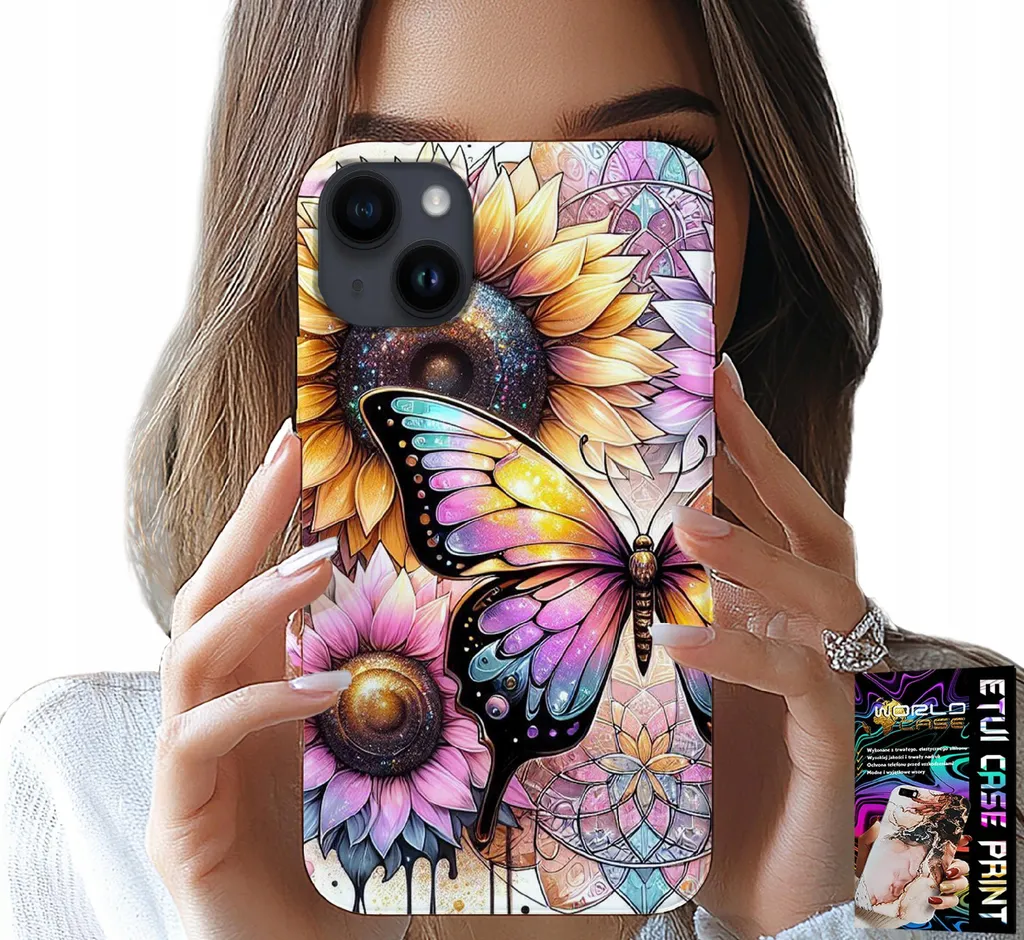 Custodia iPhone 14 Plus Girasole e Farfalla con Pellicola Vetro