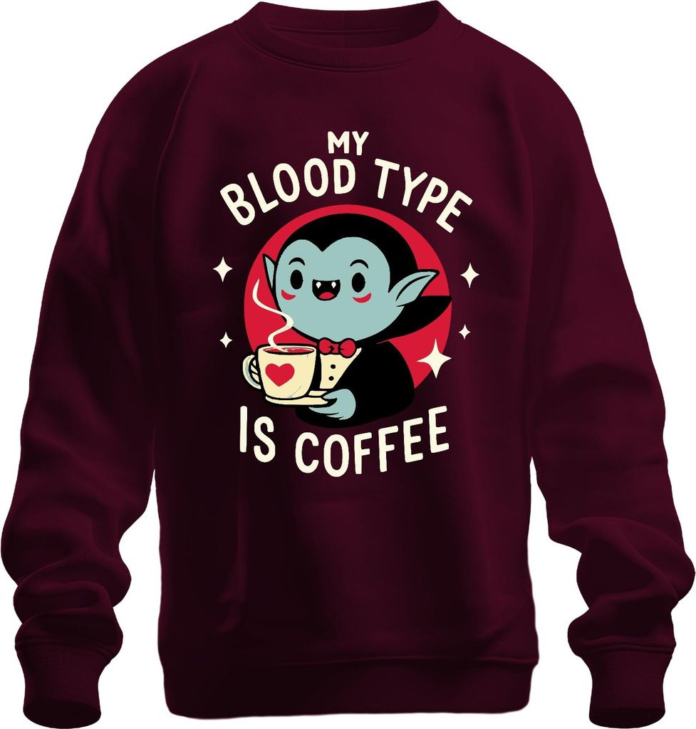 Mein Bluttyp ist definitiv Kaffee Vampir niedlich Retro Halloween Uni Sweatshirt Pullover, Burgundy, L