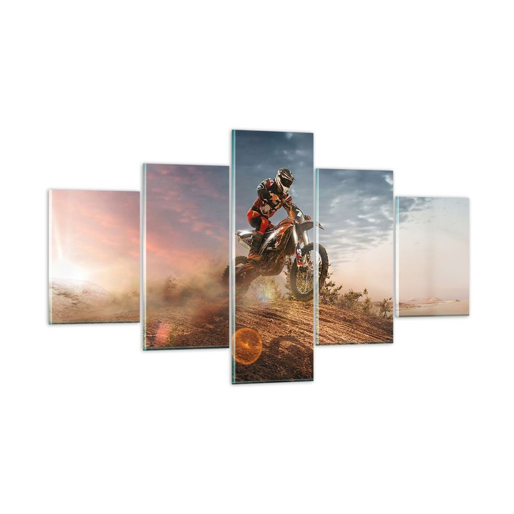 Bilder auf glas - Motor Reiten Helm - 125x70cm - Glasbilder - Wandbilder - Kunstdruck - zum Aufhängen bereit - Wanddekoration aus Glas - Glas Bild...