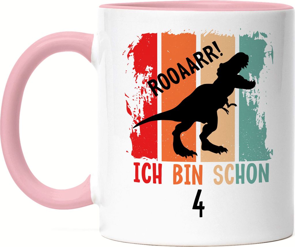 Roooaarr Ich Bin 4 Tasse Rosa Dinosaurier Dino T-Rex Geburtstagskind Geschenkidee