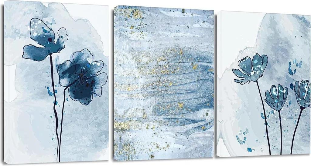 Déco murale peinture sur toile bleu or 3 pièces pour mur vide 30x40