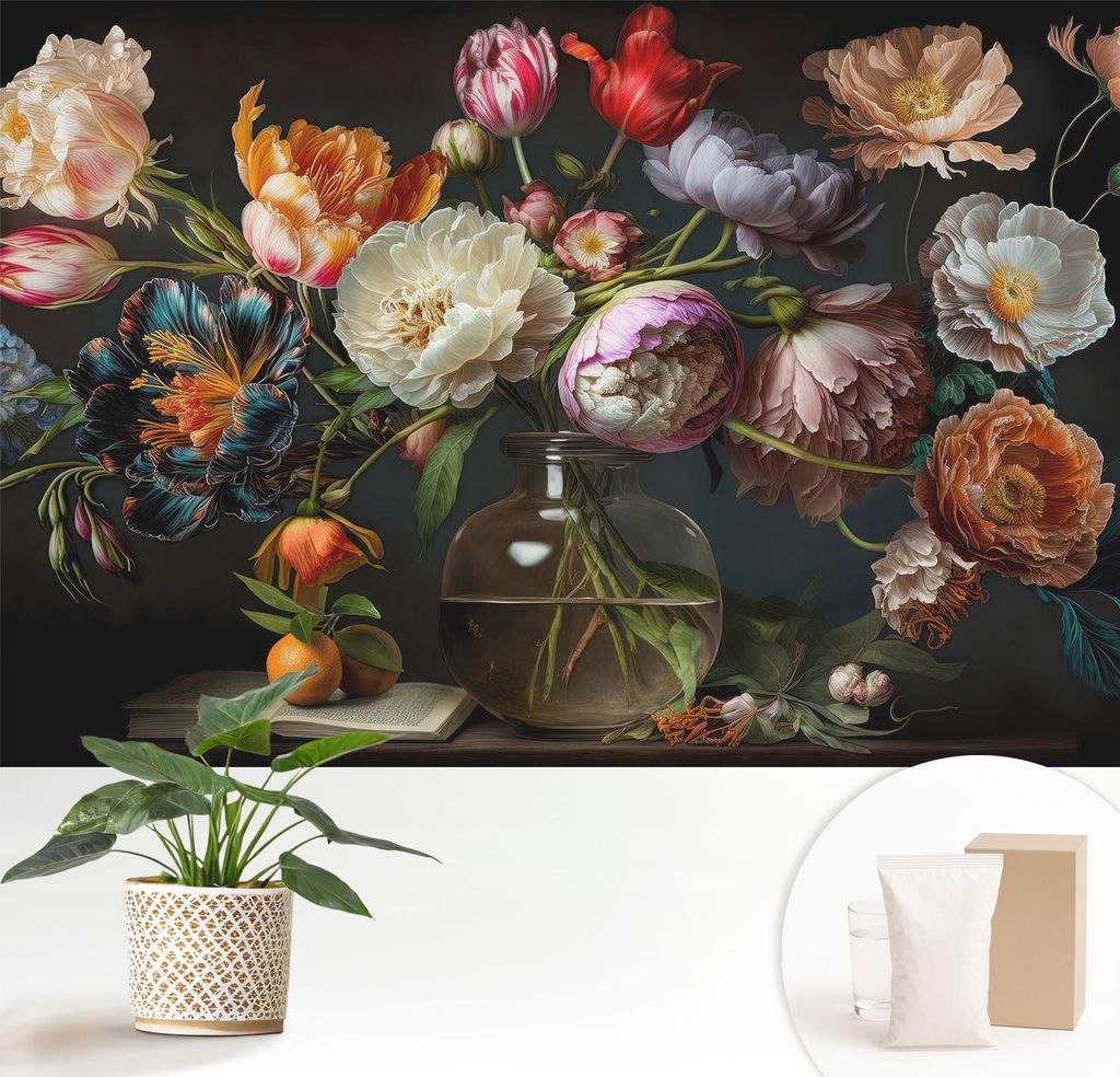Fototapete - 152x104 cm - Tapete - Wandtapete - Wandbilder - Dekofolie - Tapete Folie - Wand - Dekoration - Wohnzimmer - Blumenstrauß