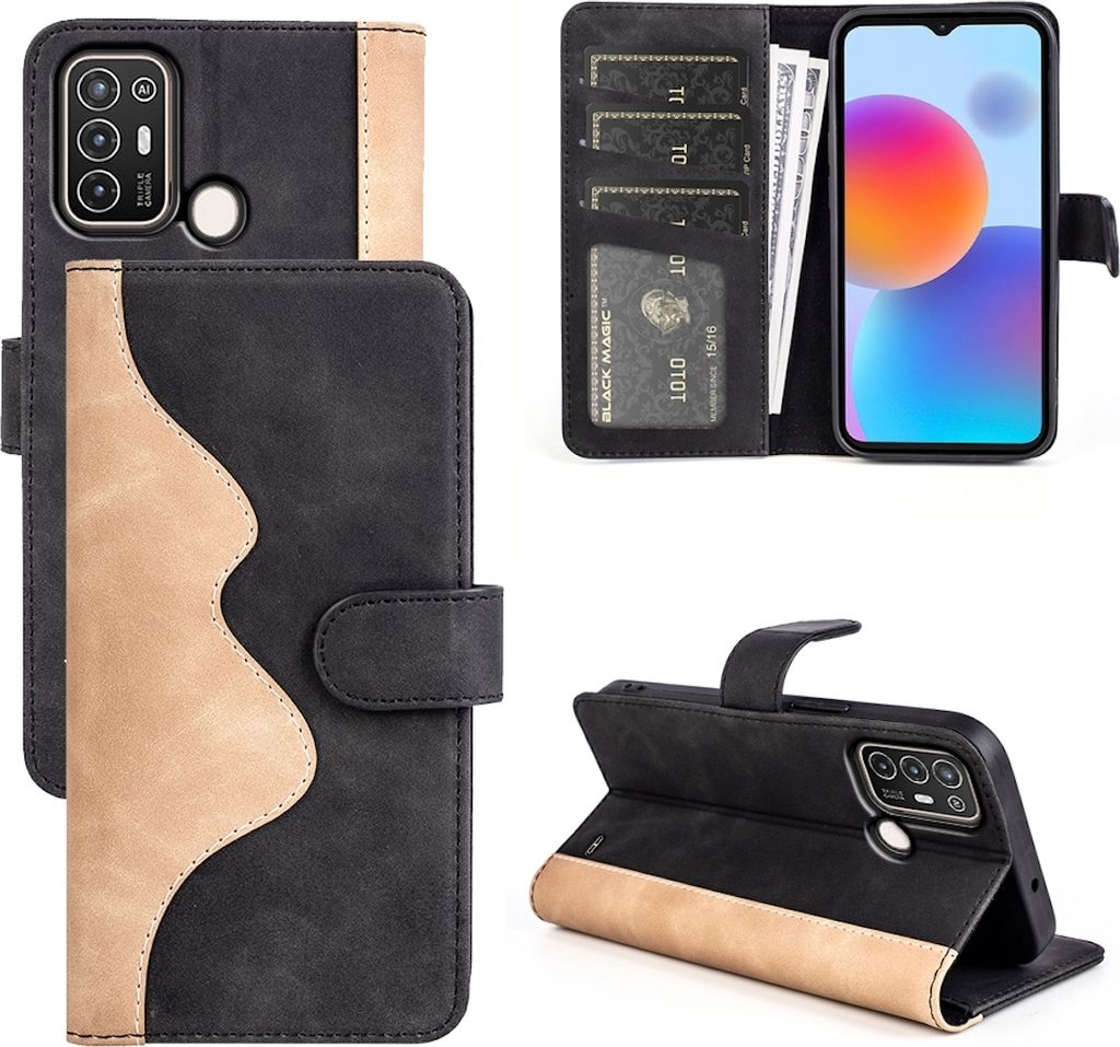 Für ZTE Blade A52 Design Handy Tasche Schwarz Etuis Kunst-Leder Hülle Cover Case