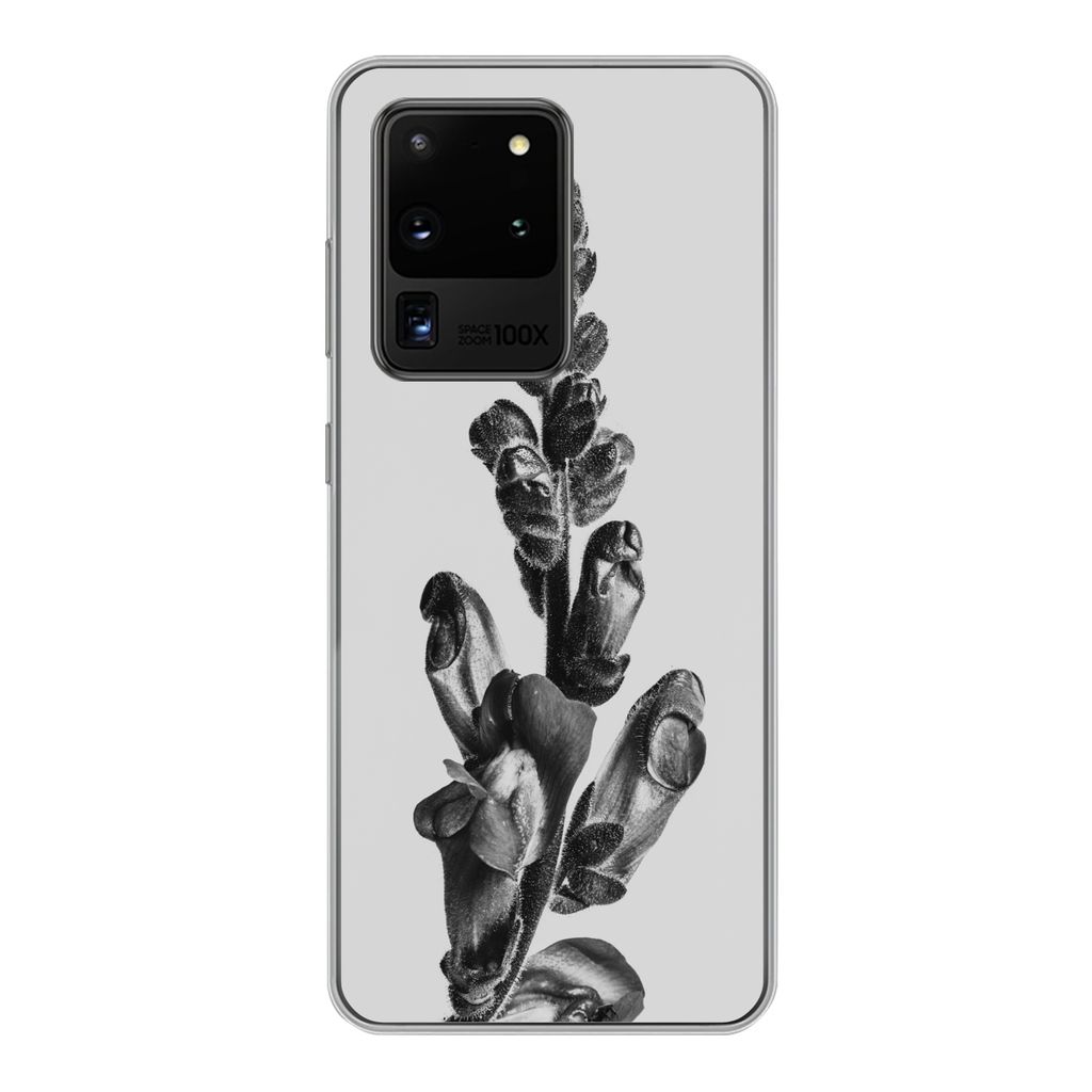 MuchoWow Handyhülle Schutzhülle Hülle für Samsung Galaxy S20 Ultra Pflanze - Schwarz - Weiß - Abstrakt Silikon Softcase Handy Hülle - Karte...