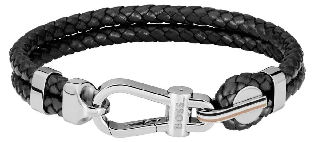 Bracelet double tour en cuir véritable noir 19 cm - Bijou masculin tendance