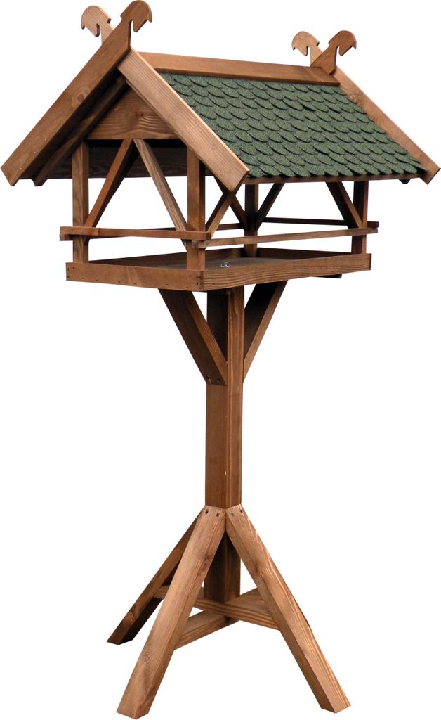 dobar XXL Vogelhaus "Westfalen" mit grünem Bitumendach, Futterhaus inkl. Ständer, 78 x 62 x 58 cm, Kiefer