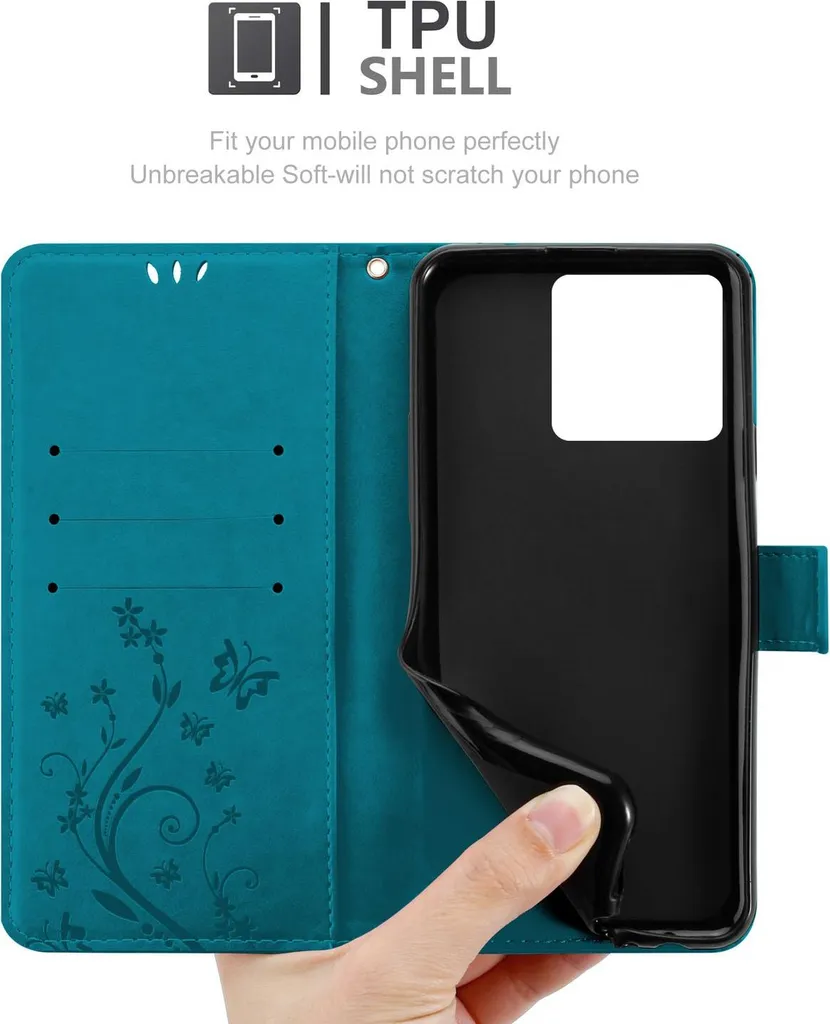 Cadorabo cover per ZTE Blade V50 Vita cover in FLORAL BLUE Cover protettiva dal design floreale con chiusura magnetica, funzione stand e slot per carte di credito Book Case Cover - 5