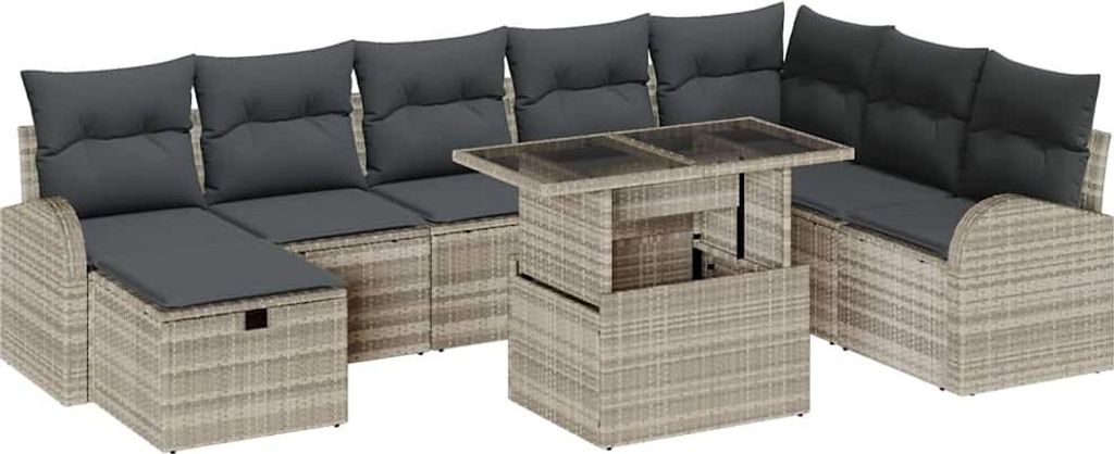 vidaXL Garten-Sofa-Set mit Kissen 9 pcs Hellgrau Poly Rattan
