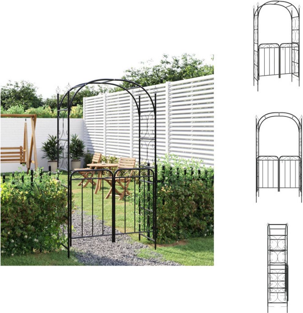 vidaXL Gartenbogen mit Tor Schwarz 108x45x235 cm Stahl - Rosenbögen, Gitter & Pergolen
