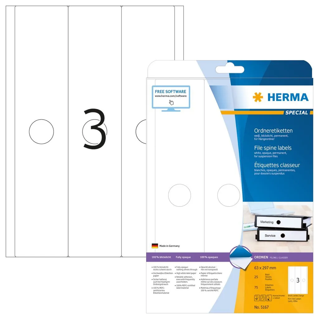 HERMA SPECIAL 63x297mm: Etichette Bianche Adesive Super Coprenti - 2