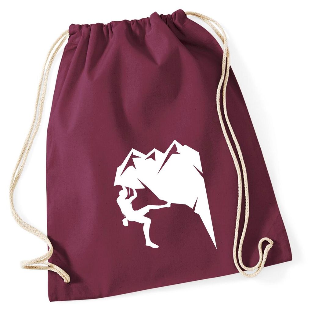 Huuraa Turnbeutel Klettern Silhouette 12 Liter Burgundy Baumwolle Rucksack Geschenkidee