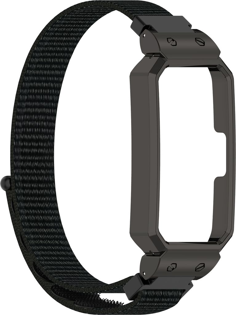 INF Stilvolles gewebtes Nylonarmband mit silbernem Rahmen für Huawei Band Schwarz