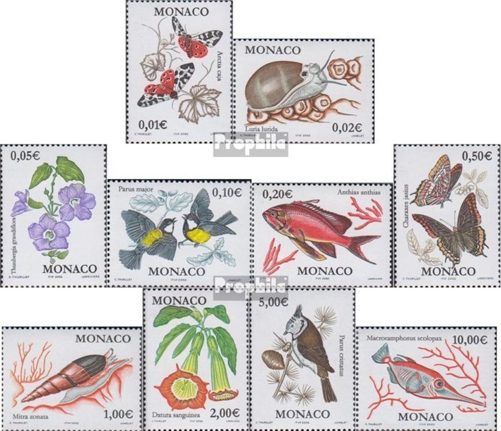 Briefmarken Monaco 2002 Mi 2573-2582 (kompl.Ausg.) postfrisch Freimarken: Fauna und Flora
