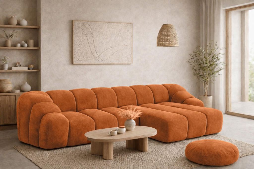 Kaiser Möbel Ecksofa Modulare L-Form, Veloursstoff Bluvel, Zimtfarbe, Rechts, CROISSANT L