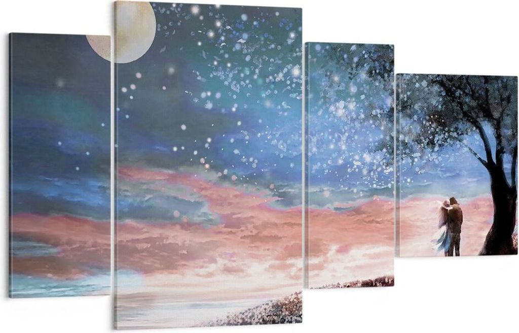 Bild auf Leinwand - Leinwandbild - 4 Teile - Himmel Mond Liebhaber - 120x70cm - Wand Bild - Wanddeko - Wandbilder - Leinwanddruck - Bilder - Wandde...
