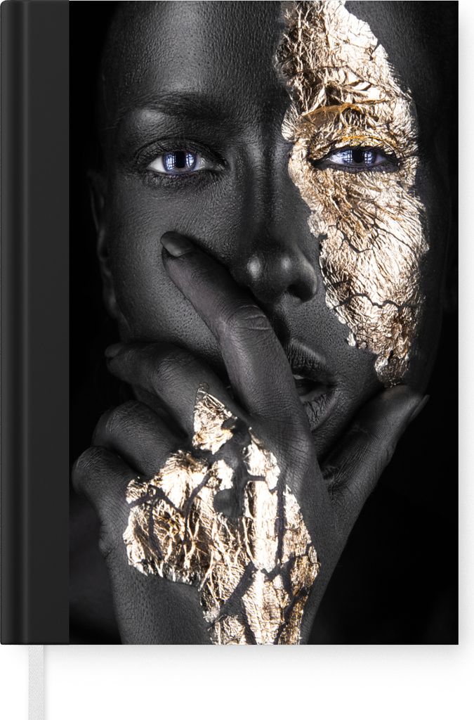 MuchoWow Notizbuch Tagebuch Haushaltsbuch Notebook A5 Gold - Schwarz - Frau - Notizblock - Notizheft - Notebook - Schreibblock - Papier