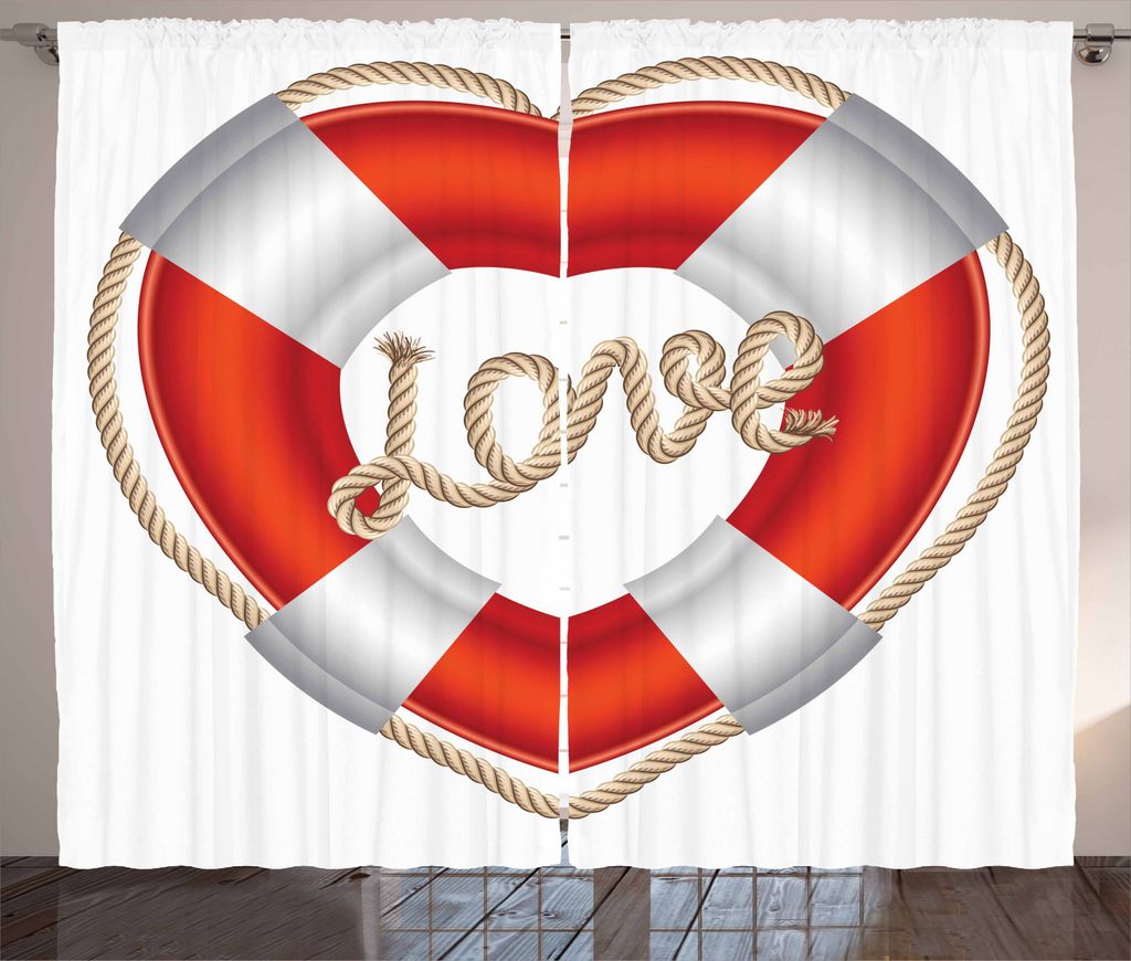 ABAKUHAUS Romantisch Rustikaler Vorhang, Valentine Love Hearts, Wohnzimmer Universalband Gardinen mit Schlaufen und Haken, 280 x 245 cm, Orange Cre...