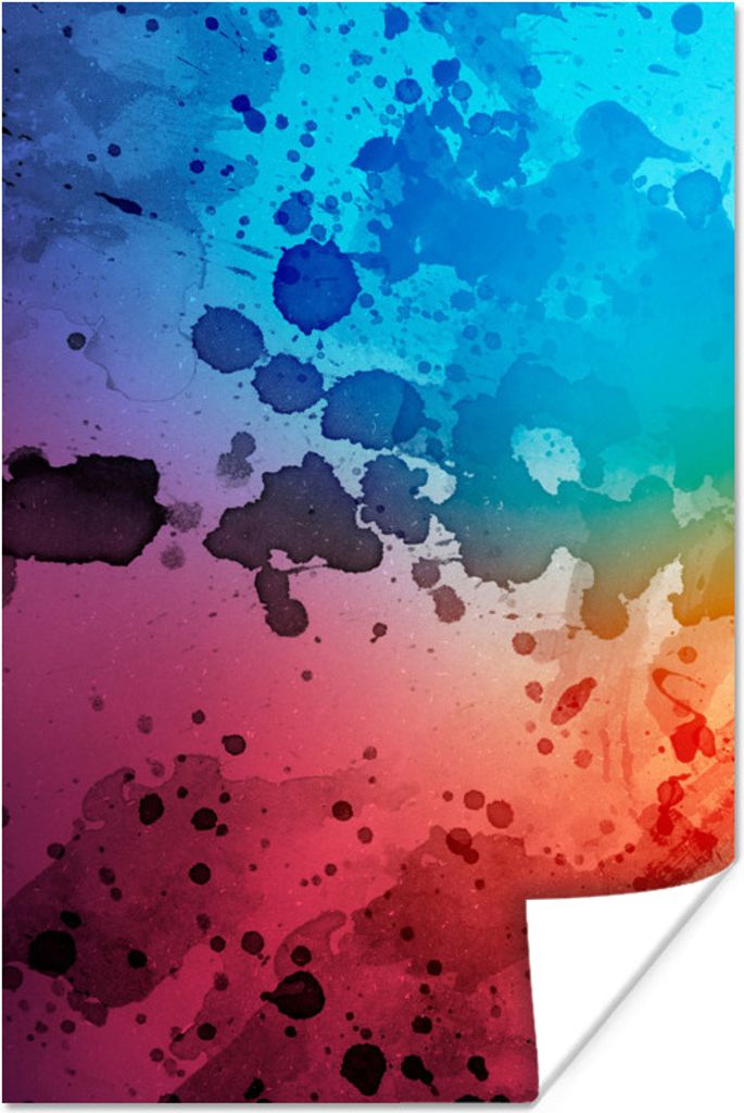 MuchoWow Poster Aquarell - Rot - Blau - Farbkleckse 120x180 cm - Kunstposter
