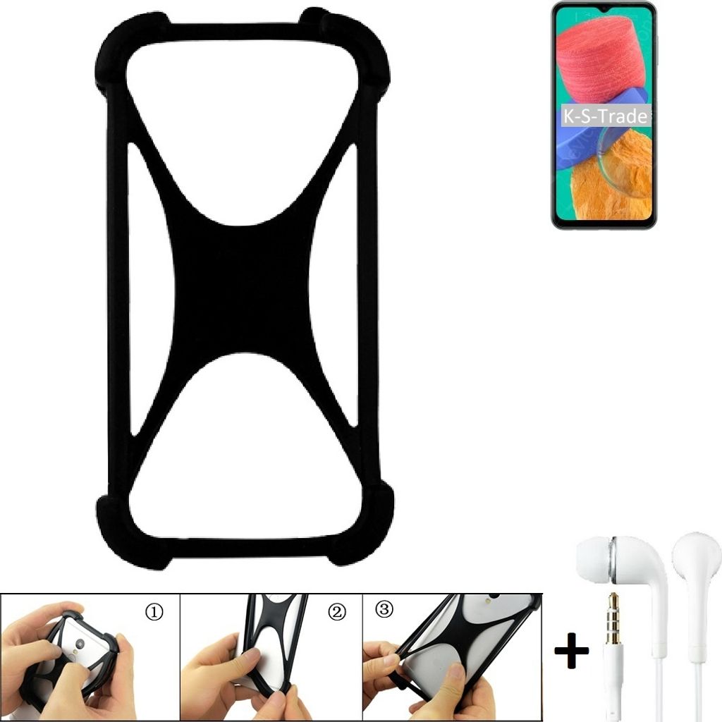 K-S-Trade Handy-Hülle + headphones kompatibel mit Samsung Galaxy M33 5G Schutz-Hülle Bumper Silikon Cover Case Silikoncase Silikonbumper TPU