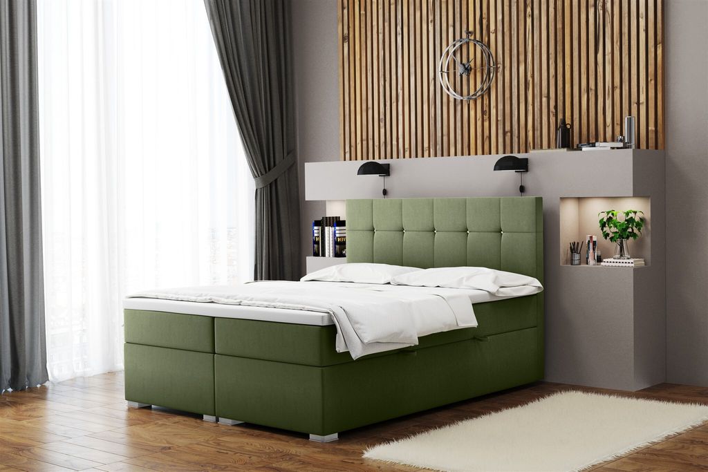 Boxspringbett Schlafzimmerbett ABELT 180x220cm in Stoff Matt Velvet Olive