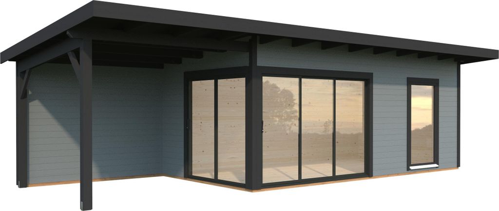 Palmako Gartenhaus Andrea 17,1+7,9 m² mit Schiebetür - 44 mm hellgrau/anthrazit lackiert