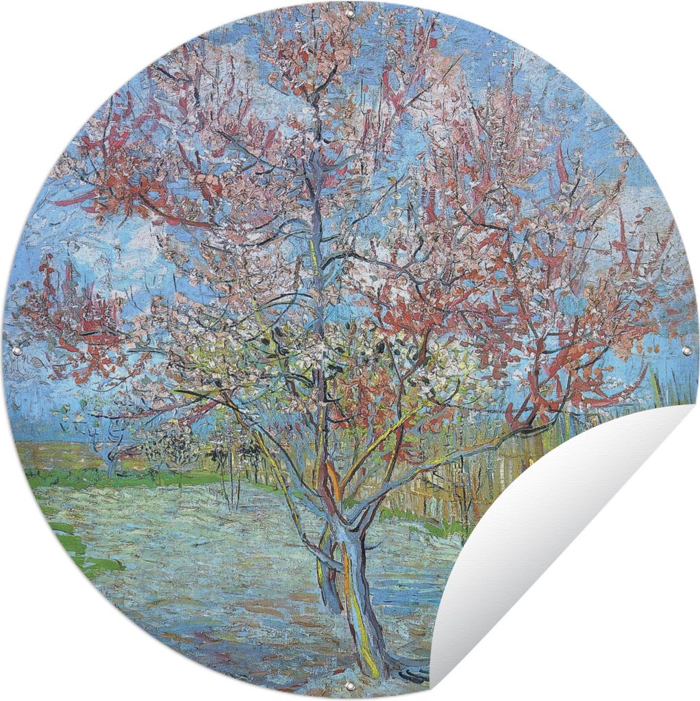 MuchoWow Gartenposter Outdoor-Poster Rund Der rosa Pfirsichbaum - Gemälde von Vincent van Gogh Ø 150 cm Gartendeko Rundes Poster draußen