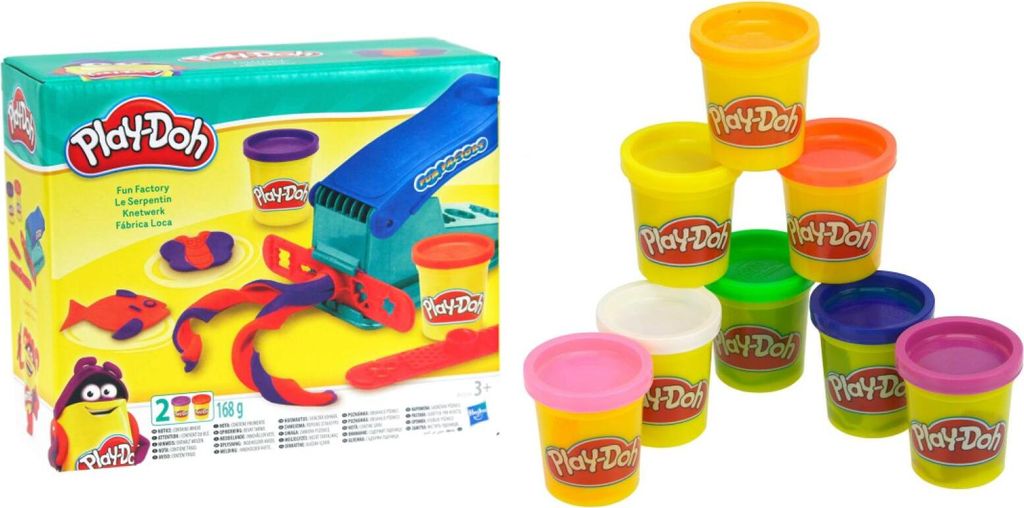 Play-Doh Fun Factory Knetpresse mit 8er Pack Regenbogen Knete im Set