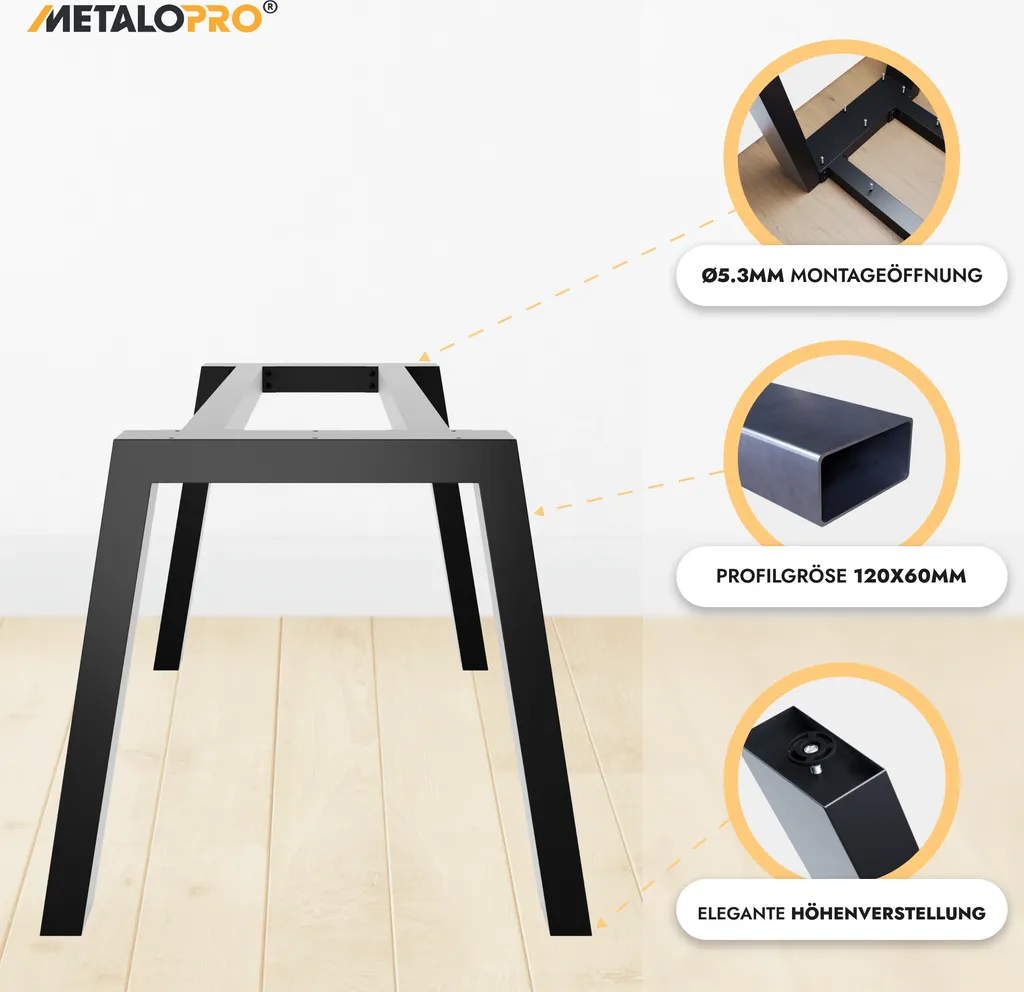 Structure de table stable avec patins de table noirs anti-rayures