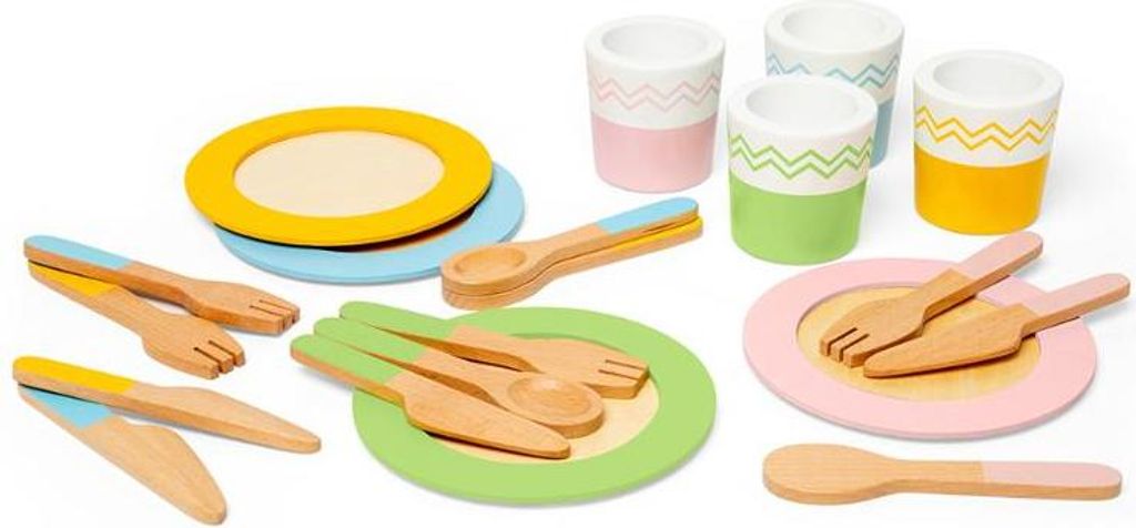 BigJigs Holz Dinner Service Set - Spielzeug Küchenset für Kinder