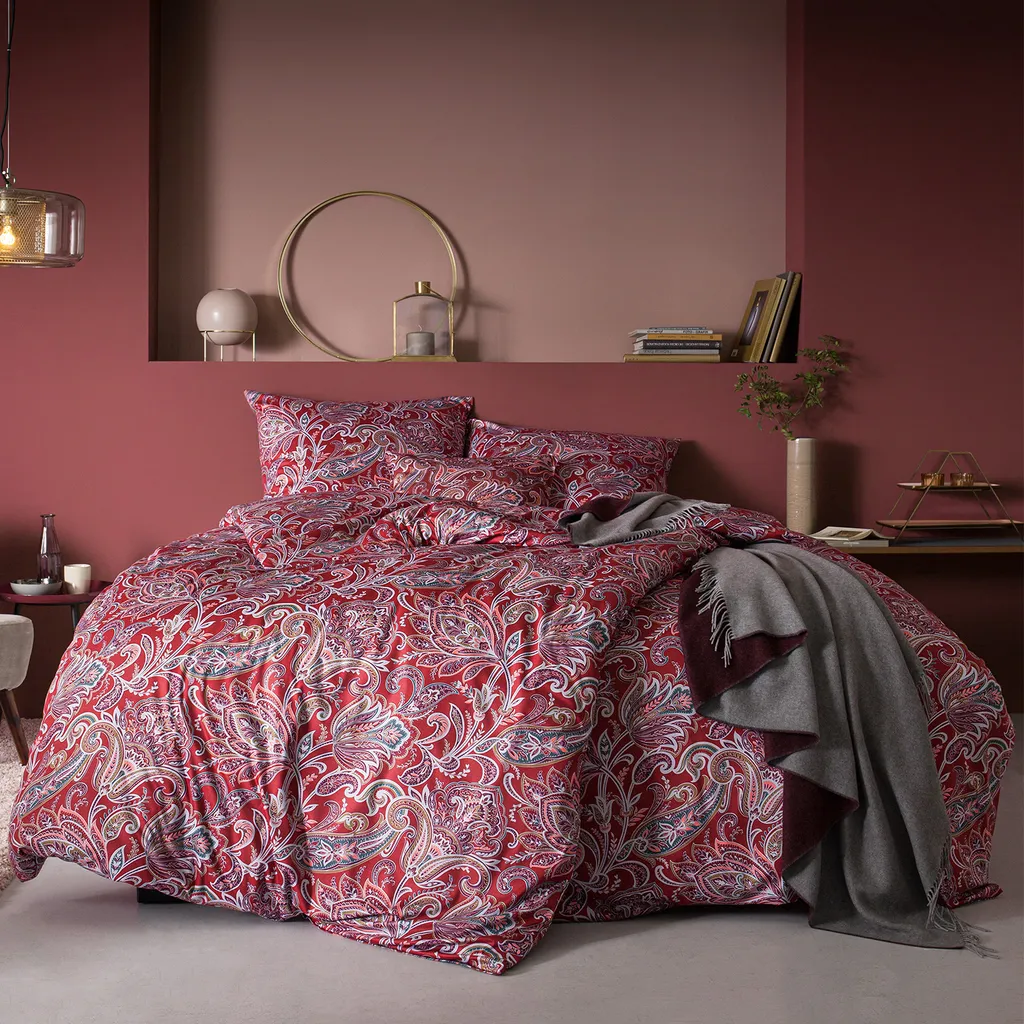 Parure de lit rouge 100% coton Estella Mako-Jersey sans repassage