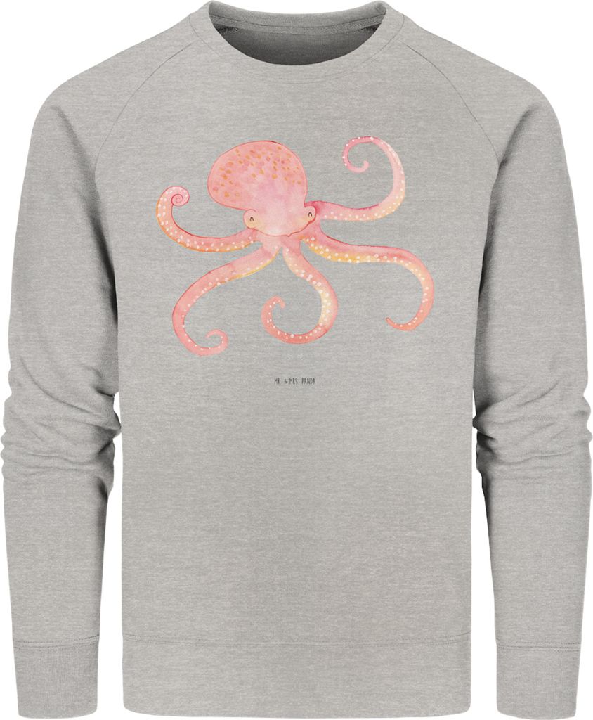 Mr. & Mrs. Panda Bio Baumwoll Pullover Tintenfisch Größe XS - Heather Grey - Geschenk, Wasser, Meerestier, Sweater, Organic, Pulli, Ozean, Krake,...