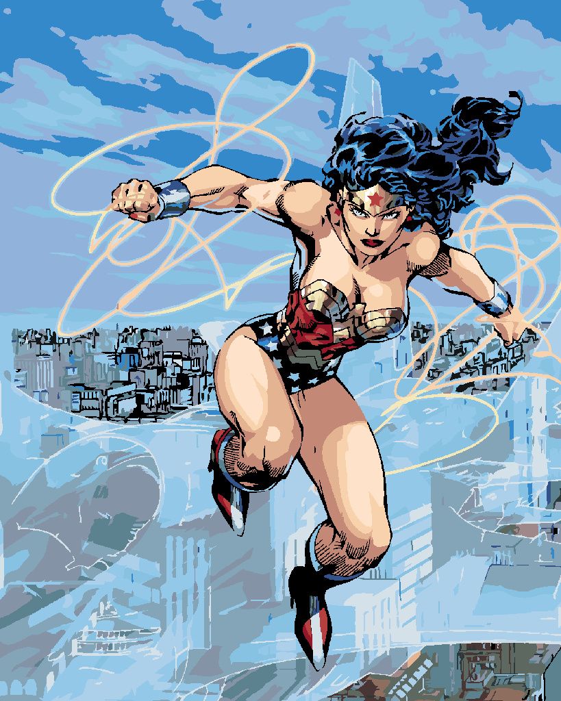 Zuty - Malen nach Zahlen - WONDER WOMAN UND EIN LASO IM FLUG, 40x50 cm, mit Keilrahmen (bereits gespannt)